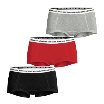 Björn Borg Trusser 3P Logo Boxers Shorts Sort/Rød bomuld Small Dame