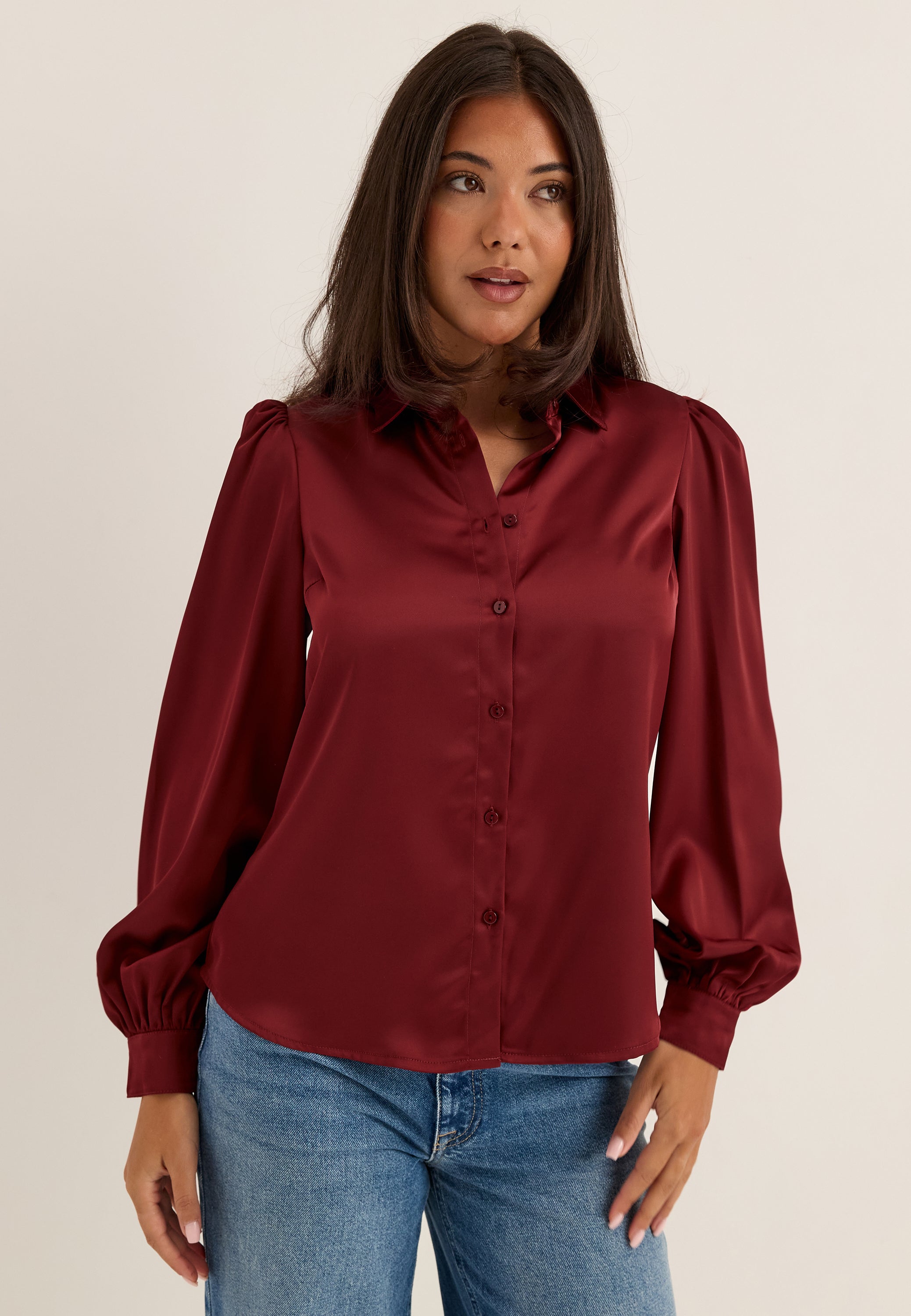 BUBBLEROOM Puff Sleeve Satin Shirt