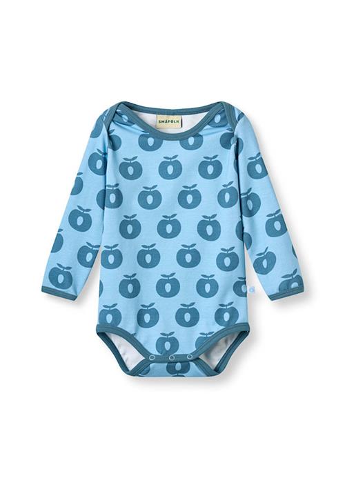 Småfolk Ulm long-sleeved baby body with apples Clear sky Clear sky-86 cm  Blå  86 cm  Drenge