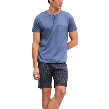Calida Relax Imprint 1 Short Pyjama Marine/Blå bomuld Large Herre
