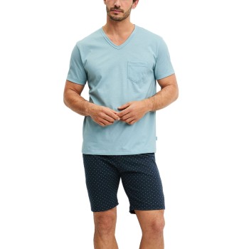 Calida Relax Imprint 3 Short pyjama Marine/Blå bomuld Large Herre