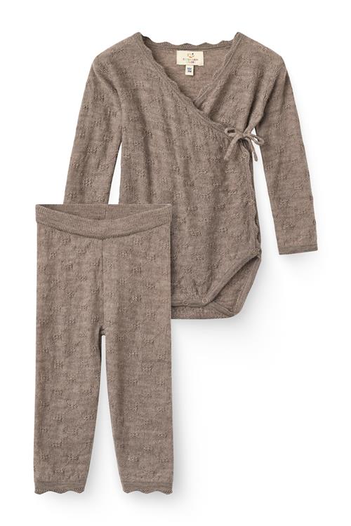 Copenhagen Colors 2-Pack Knitted Pointelle Cross-Over Body W. Scallop Edge & Leggings Natural Melange-68 cm Uld Creme  68 cm  Drenge, Piger