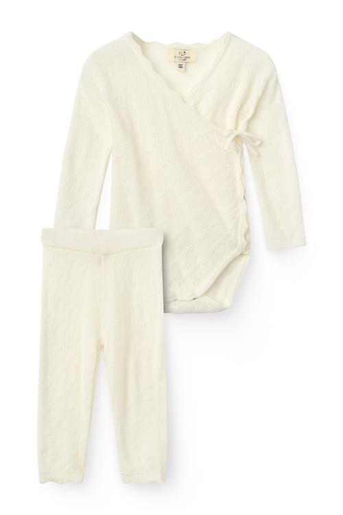 Copenhagen Colors 2-Pack Knitted Pointelle Cross-Over Body W. Scallop Edge & Leggings White-62 cm Uld Hvid  62 cm  Drenge, Piger