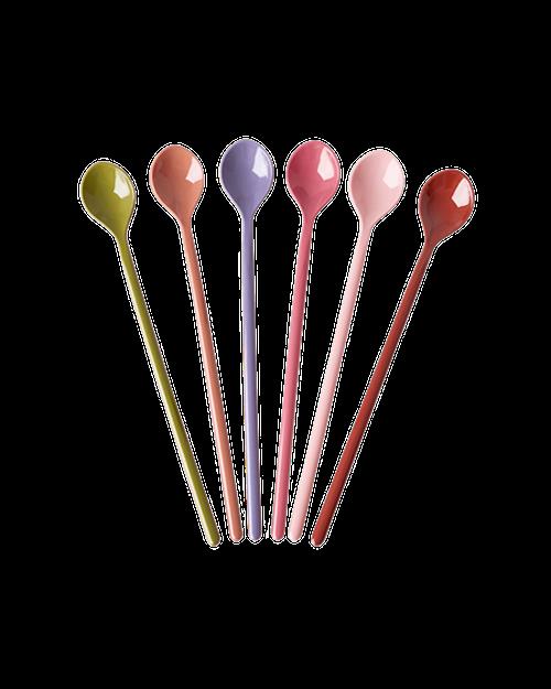 RICE Melamine Latte Spoons in Asst. Solid Colors - Set of 6 Multicolor-OS  Rød  One Size  Drenge, Piger