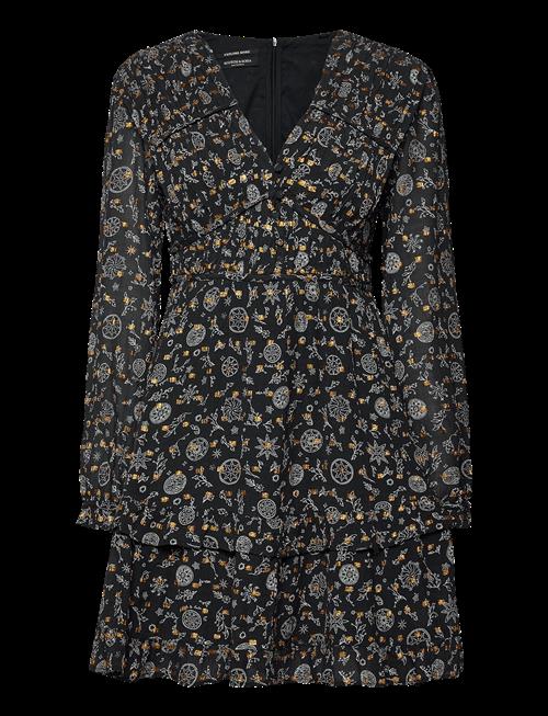 Scotch & Soda | Long Sleeved Lurex Jacquard Ruffle Dress With V-Neck | M