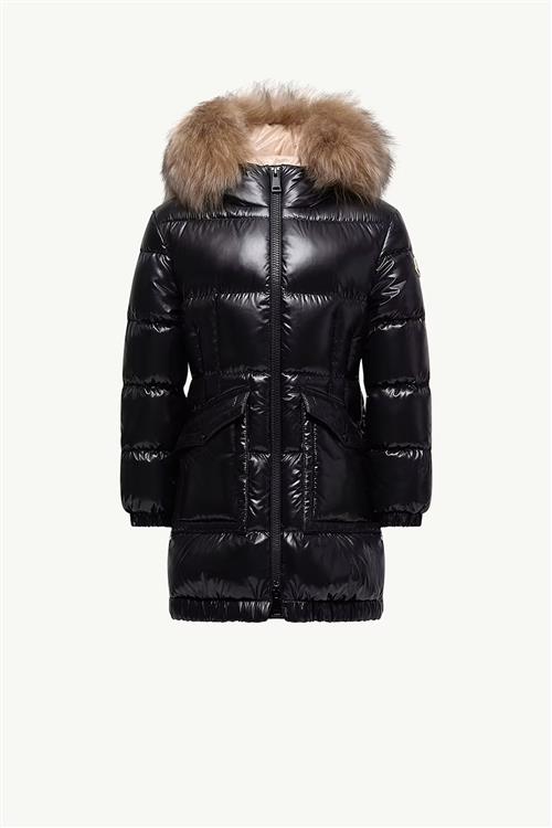 Moncler Aruna Shearling-Trimmed Hooded Down Jacket Dark Black 140 cm Dun Sort  140 cm  Piger