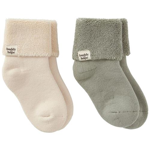 Buddy & Hope 2-pak GOTS Allan Strømper Off White/Sage Green 19-21 EU  Grøn  19-21 EU  Drenge, Piger
