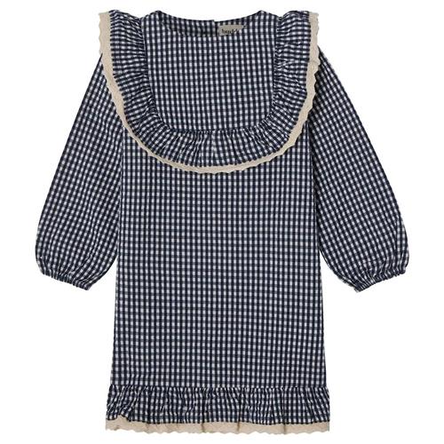 Buddy & Hope Alice LS Flounce Seersucker Kjole Navy Check 86/92 cm  Marineblå Tern 86/92 cm  Piger