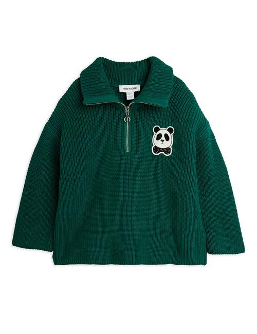 Mini Rodini Panda Patch Trøje Med Halv Lynlås Green  Green 128/134 cm  Grøn  128/134 cm  Drenge, Piger