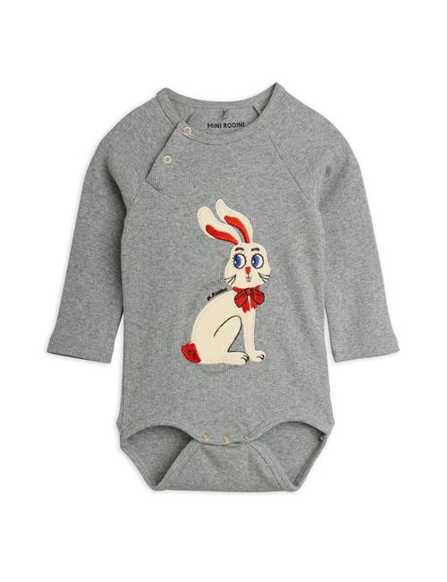 Mini Rodini Rabbit Langærmet Body Grey Melange  Grey Melange 56/62 cm  Grå  56/62 cm  Drenge, Piger