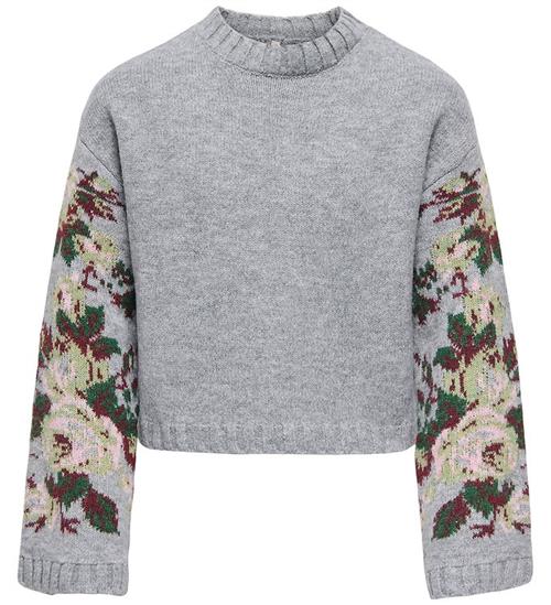 Kids Only Bluse - Strik - KogMonaco - Light Grey Melange/Flower/