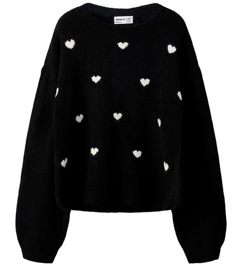 Name it Bluse - Strik - NKFOGUSSE - Black/Hearts in birch