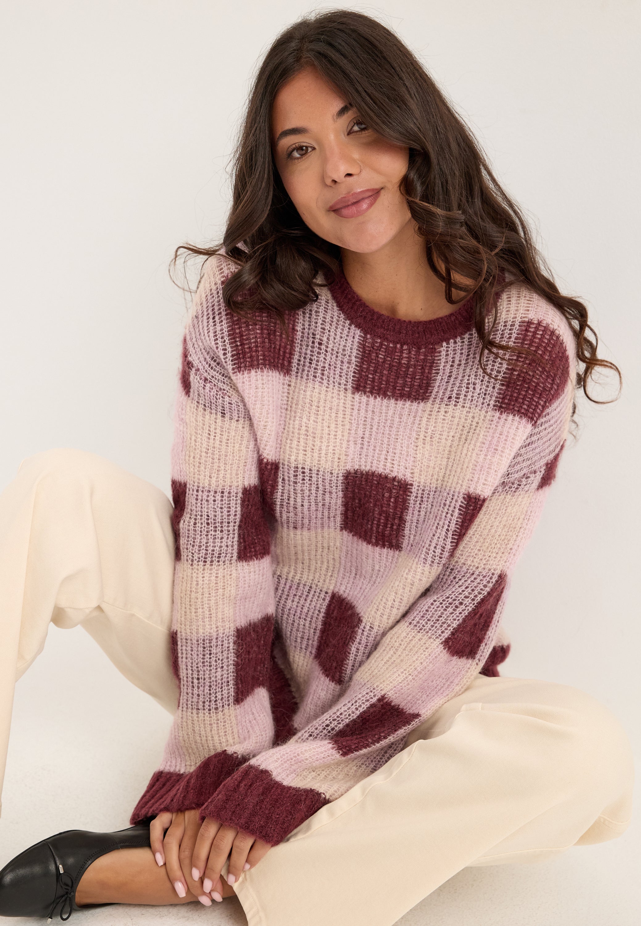 SELECTED Slwlulu Loose Ls Check Knit O-neck
