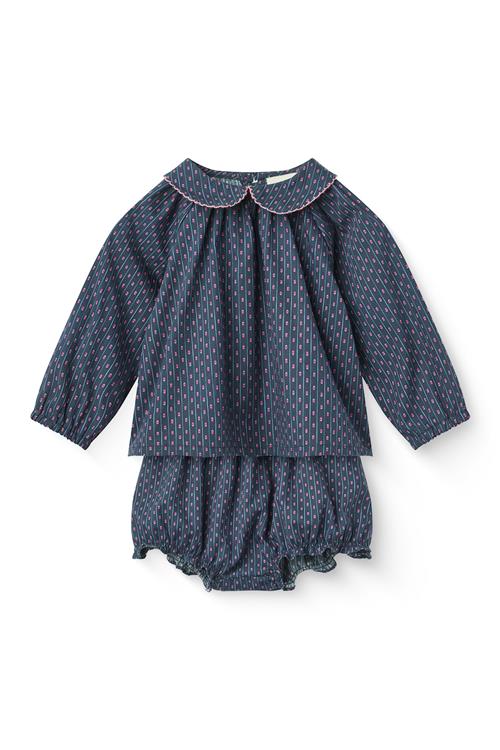 Copenhagen Colors Printed Navy Flower Baby Set W. Blouse & Bloomers Navy Flower Aop-92 cm  Marineblå  92 cm  Piger