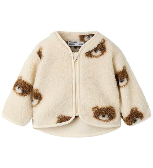 Name It Fleecejakke - Teddy - NbmOrlaj - Birch m. Bamser