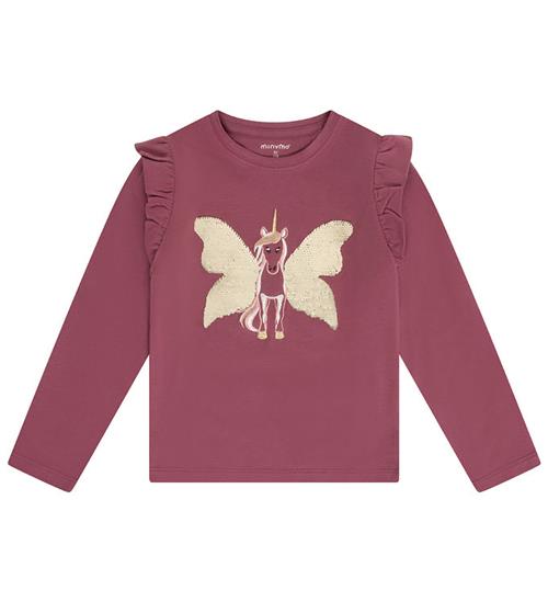 Minymo Bluse - Crushed Berry m. Enhjørning/Vendbare Pallietter
