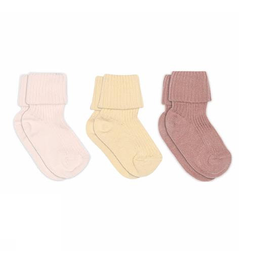 MP Denmark Cotton Rib Baby Socks - 3-Pack Wood Rose Wood Rose 19-21 EU  Lyserød  19-21 EU  Piger