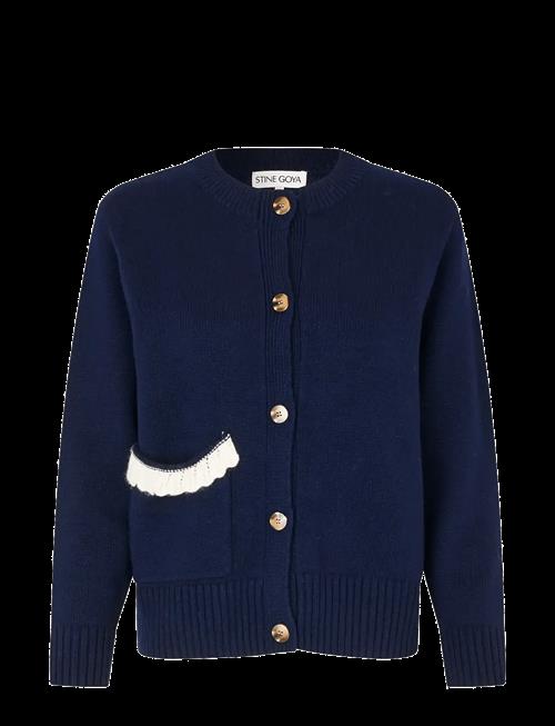 STINE GOYA | Jacquard Wool Blend, Crewneck Button-Up Cardigan | L