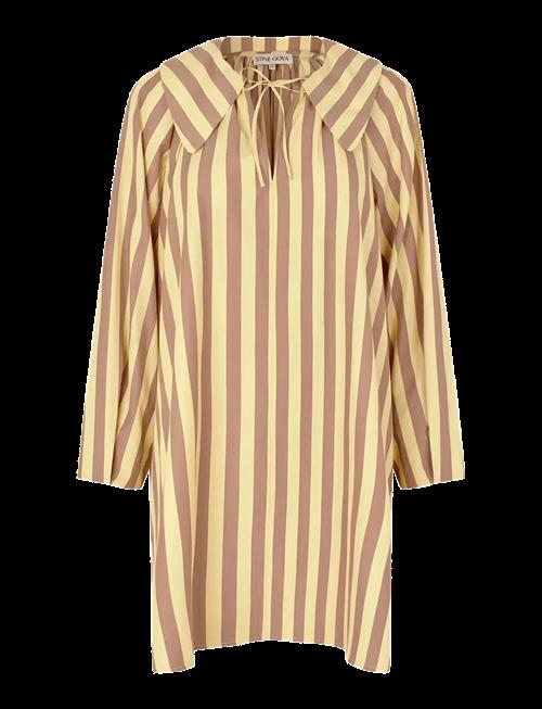 STINE GOYA | Soft Striped Embroidery, Collared Voluminous Dress | S