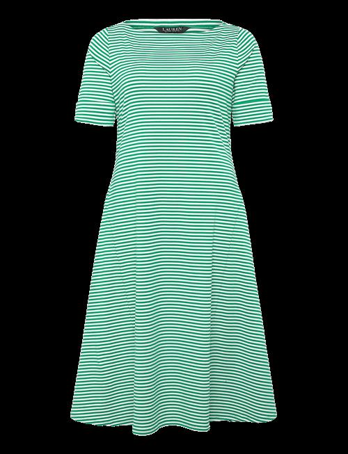 Lauren Women | Striped Stretch Cotton Ribbed Midi Dress | 46-48