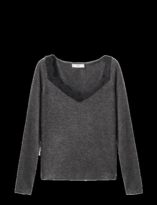 Mango | Lace-Trimmed Scoop-Neck Top | XS