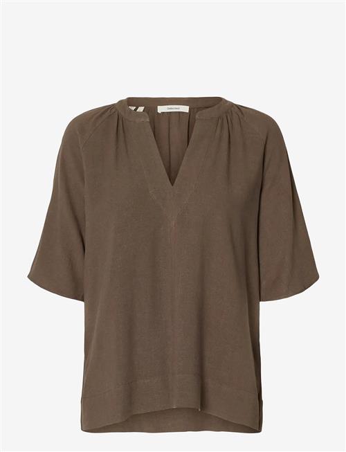 Selected | Slfviva 2/4 V-Neck Linen Blend Top Noos | 36