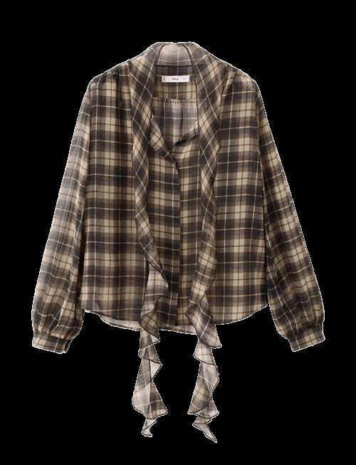Mango | Blouse With Check Pattern And Foulard Collar | S
