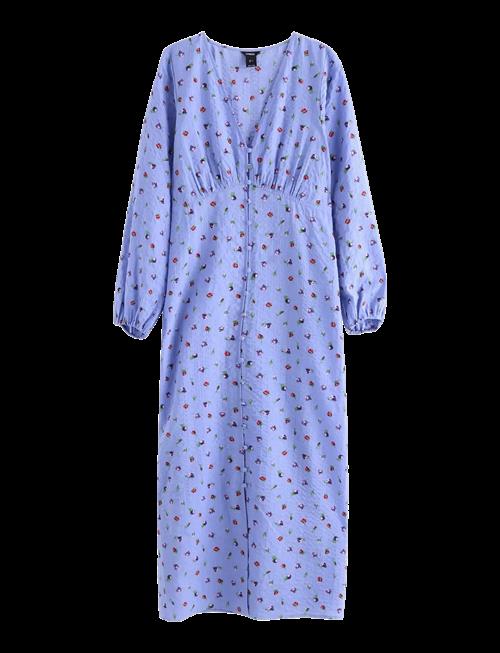 Lindex | Long-Sleeved Midi Dress In Seersucker | M