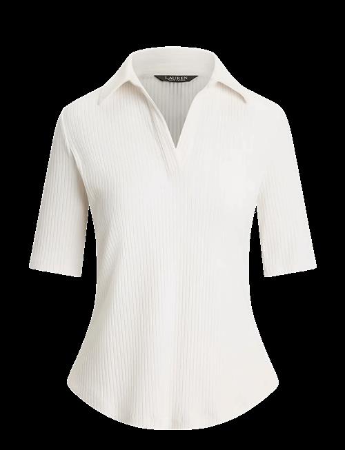 Lauren Ralph Lauren | Rib-Knit Elbow-Sleeve Polo Tee | XS