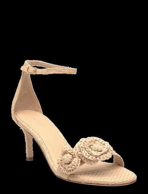 Lauren Ralph Lauren | Allie Mid-Heel Floral-Trim Raffia Sandal | 38