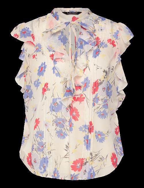 Lauren Ralph Lauren | Floral Pintucked Tie-Neck Blouse | XS