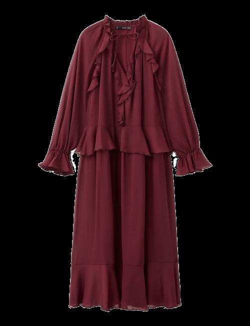 Mango | Long Ruffled Dress | L