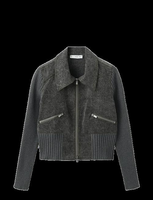 Mango | Knitted Jacket With Combined Fabrics | L