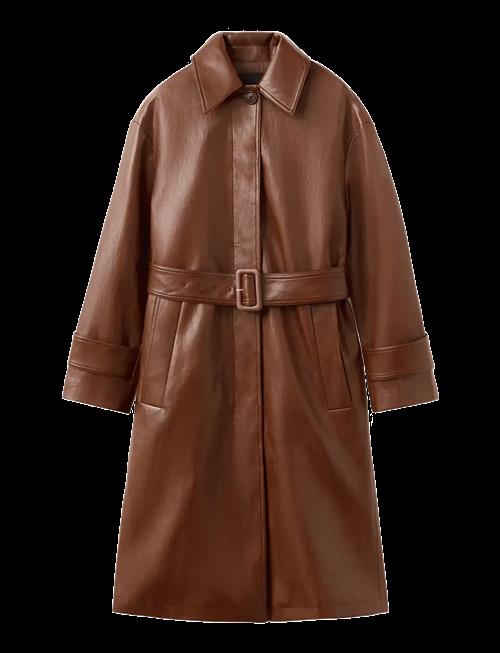 Mango | Long Faux-Leather Trench Coat With Belt | XS