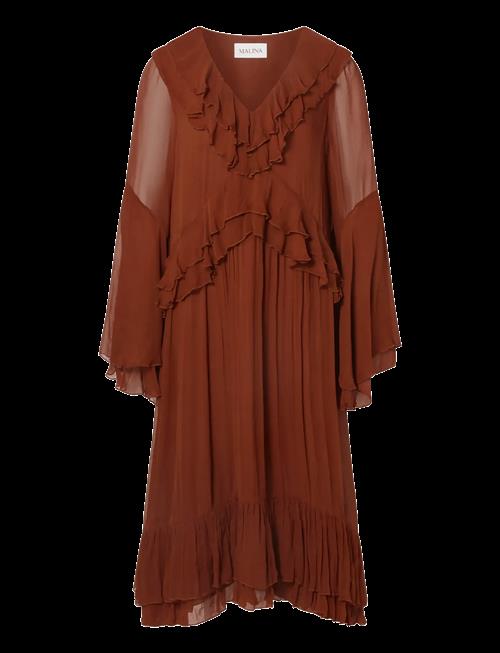 Malina | Wilhelmina Ruffled Chiffon Midi Dress | 38