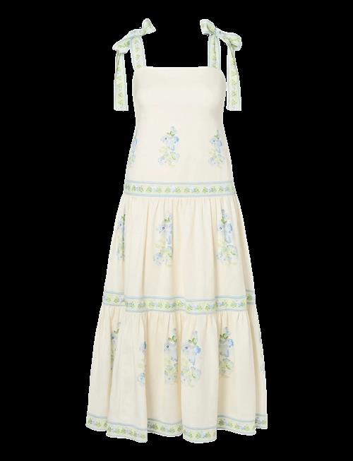 Malina | Stefania Tie Strap Embroidered Midi Dress | 36
