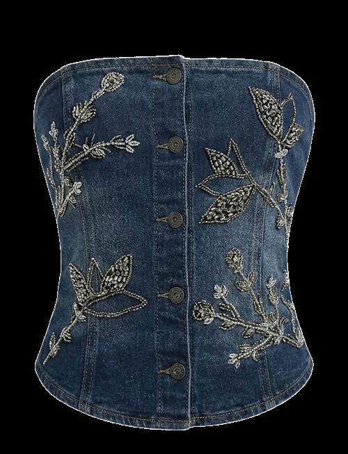 OW Collection | Nova Embellished Denim Top | XS