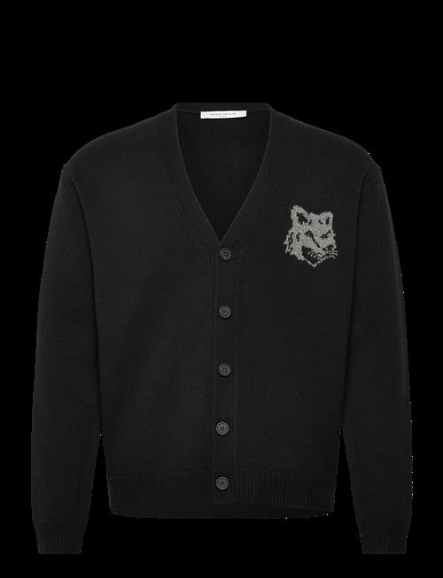 Maison Kitsune | Fox Head Intarsia Merino Cardigan Black/Medium Gre | M