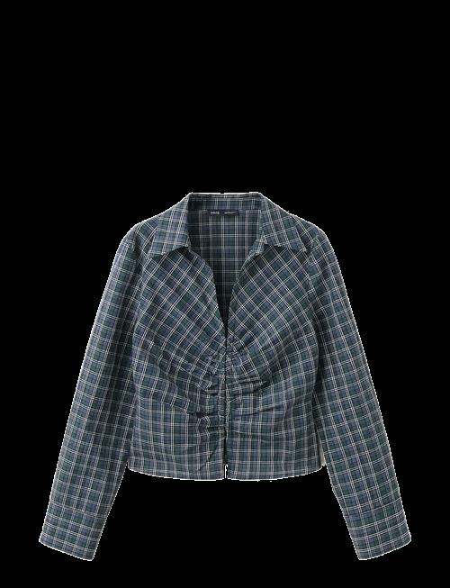 Mango | Gathered Check Blouse | L