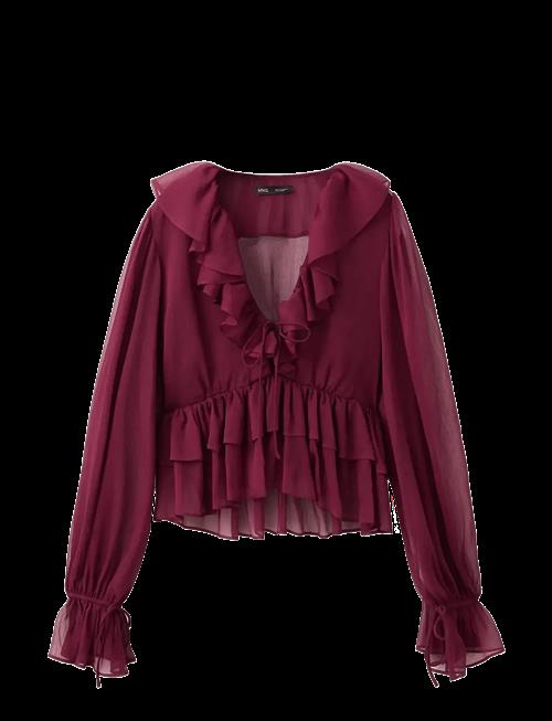 Mango | Fluid Ruffled Blouse | L