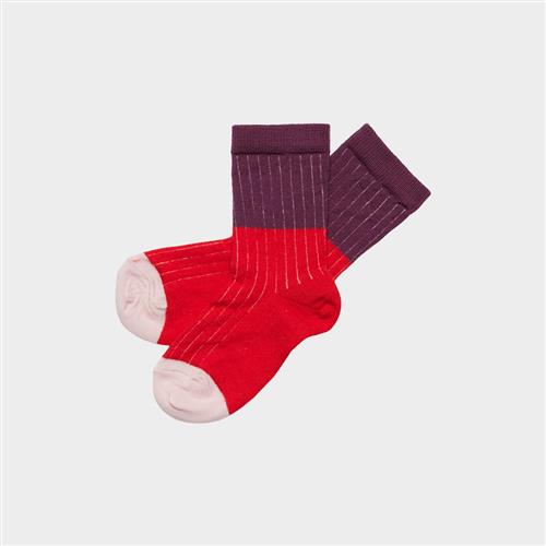 FUB 2-pak Kontraststrikkede Ribstrømper Classic Red  Classic Red 19-21 EU Uld Rød  19-21 EU  Drenge, Piger