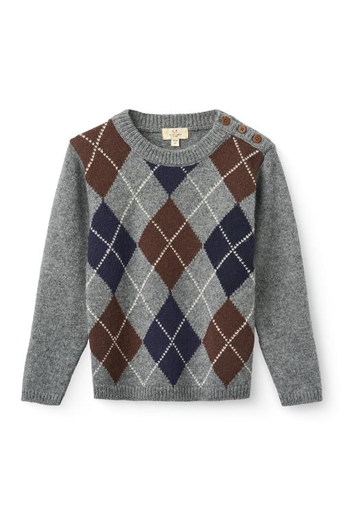 Copenhagen Colors Argyle Knitted Pullover Grey Mel./Dk. Brown/Navy Comb-92 cm  Grå  92 cm  Drenge