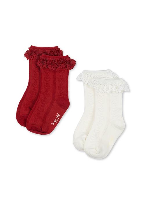 Konges Sløjd 2-pak Strømper Med Flæser Red/Off White  Red/Off White-19-21  Rød  19-21 EU  Piger