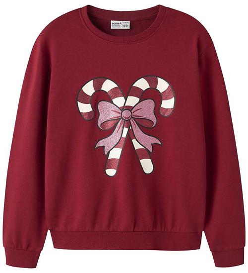 Name It Sweatshirt - NkfVertrud - Red Dahlia/Candy Canes