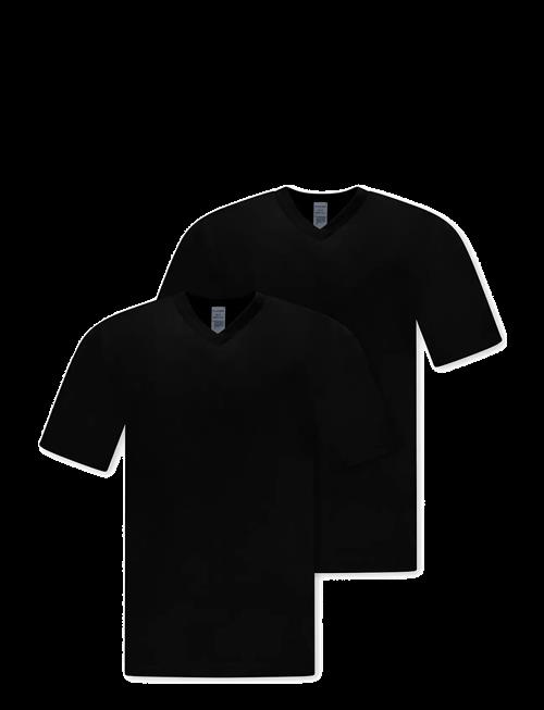Schiesser | Short-Sleeve Jersey T-Shirt, 2-Pack, V-Neck, Black - American T-Shirt | XL