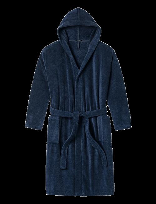 Schiesser | Navy Blue Terry Towelling Bathrobe - Essentials | XL
