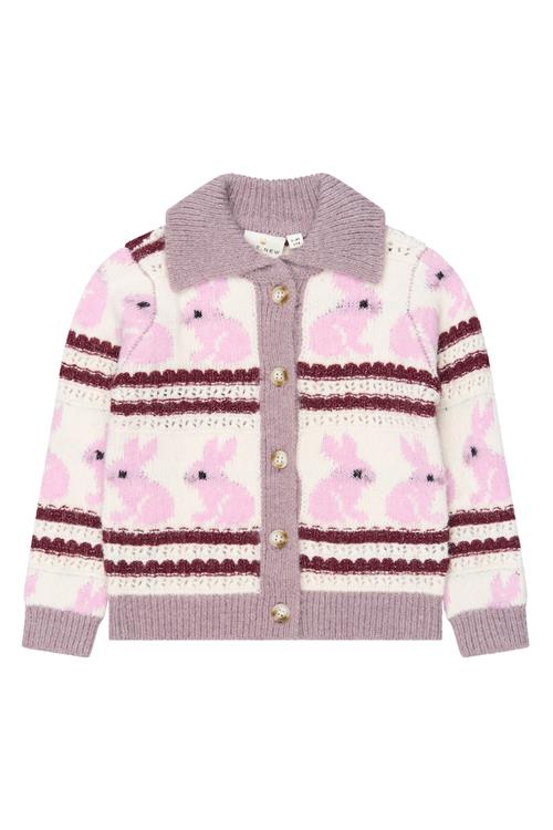 The New Siblings Val Cardigan Gardenia Striped  Gardenia Striped 98 cm  Hvid  98 cm  Piger