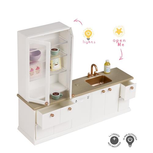 Lundby Kitchen With Glass Cabinet Cream White Cream White One Size  Creme  One Size 3+ Years Drenge, Piger
