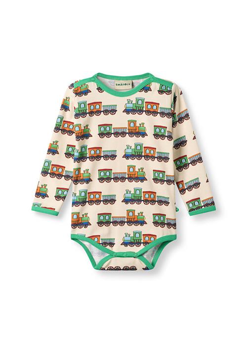 Småfolk Elstar Long-Sleeved Baby Body With Trains Seal 80 cm  Grøn  80 cm  Drenge, Piger