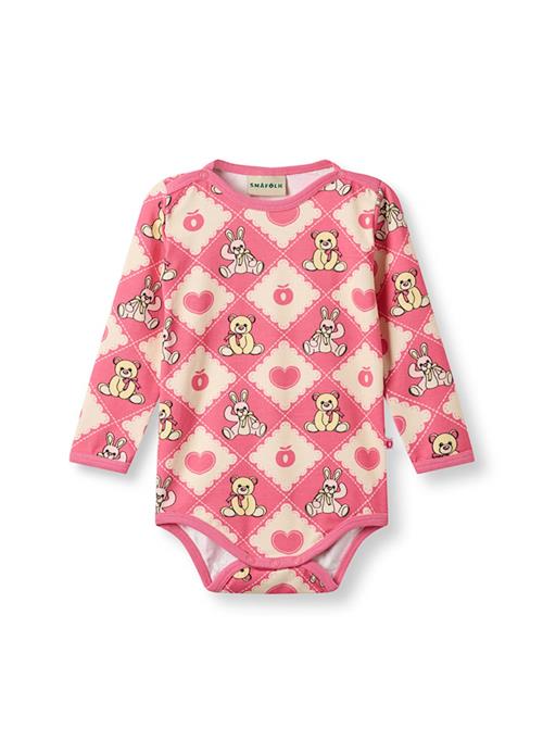 Småfolk Elstar Long-Sleeved Baby Body With Teddy Bears Rosewood 62 cm  Lyserød  62 cm  Piger